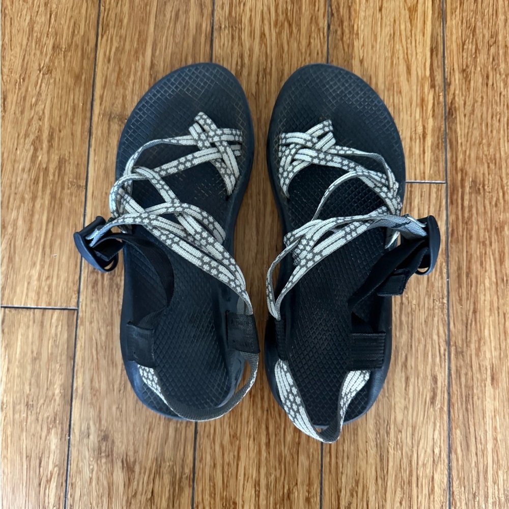 Chaco Black Sandals with White Patterned Straps